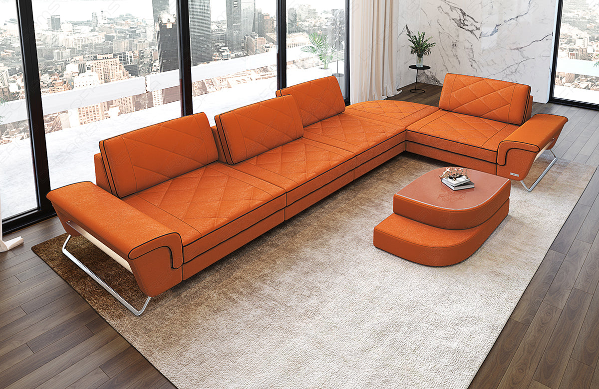 Polster Ecksofa Rotello L Form in orange - Altara4B Wildleder Optik