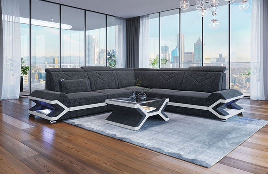 Stoffsofa Sorrento L Form in schwarz-grau - Hugo12 Strukturstoff