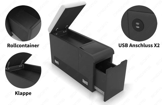 Zusatzelement mit Schubfach, Klappe und 2x USB Anschluss - geöffnet