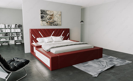 Designer Boxspringbett Contrada in rot-weiß mit LED Beleuchtung