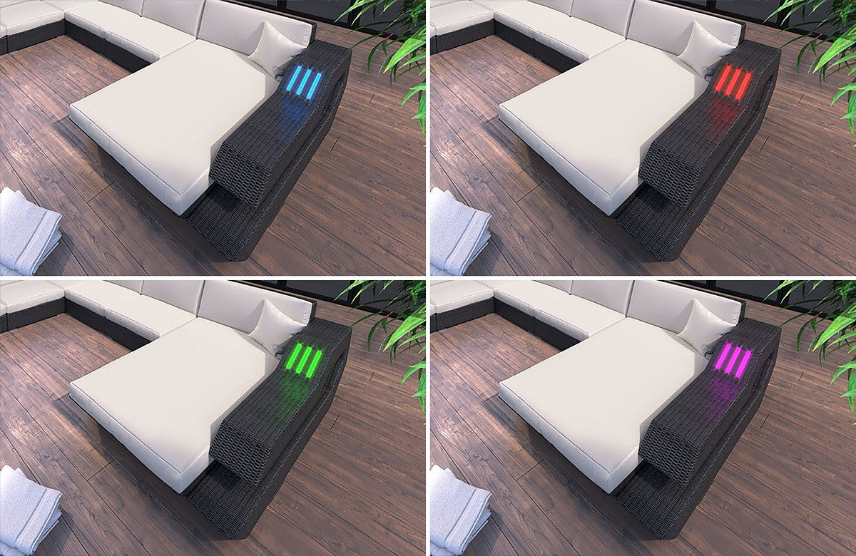 LED Beleuchtung beim Rattan Sofa Ravenna L Form