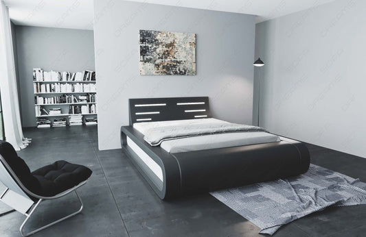 Design Komplettbett Sorano mit LED Beleuchtung in schwarz-weiß - Kunstleder