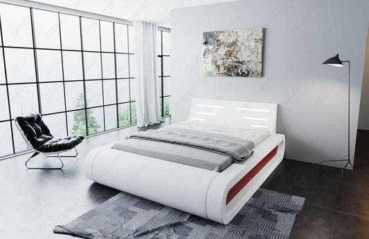 Design Boxspringbett Sorano mit LED in weiß-rot