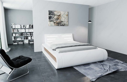 Designerbett Sorano modern mit LED Beleuchtung in weiß-sandbeige