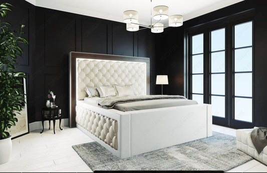 Boxspringbett Varese in beige-weiß - Bezug Kunstleder Premium