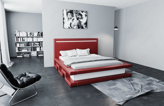 Modernes Leder Boxspringbett Faenza in rot-weiß