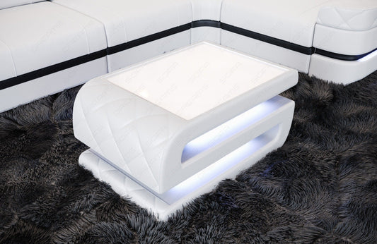 Ledercouchtisch Bologna in weiß mit optionaler LED Beleuchtung