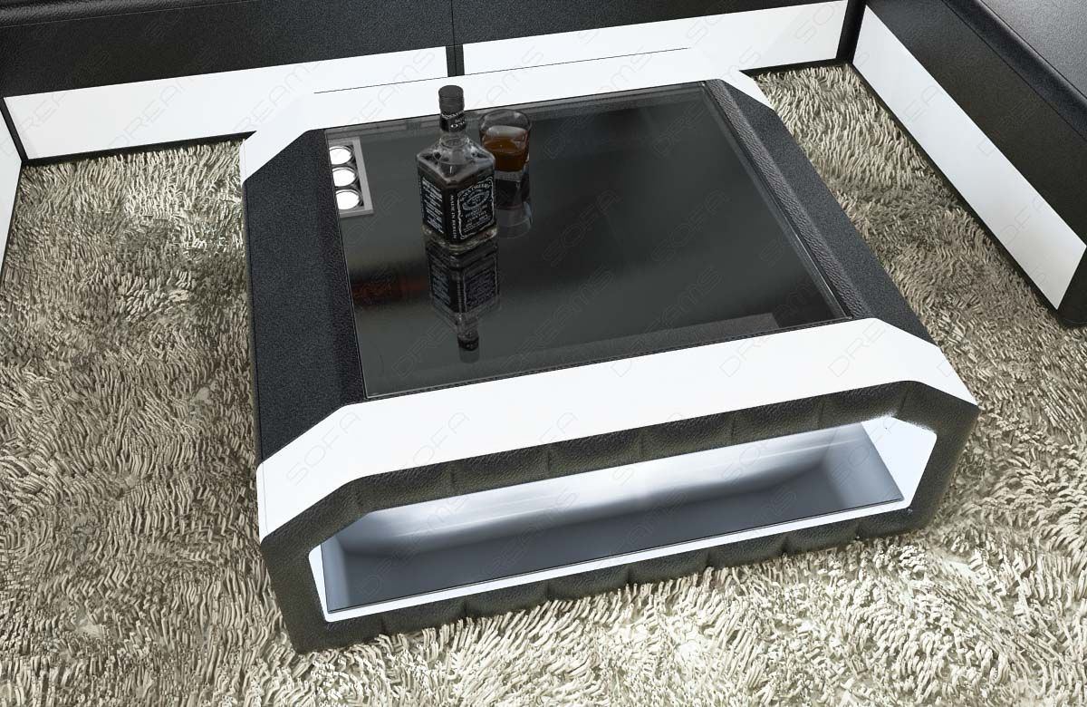 Designer Wohnzimmertisch Matera mit LED in schwarz-weiss