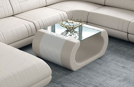 Couchtisch Rimini Leder in beige - weiss
