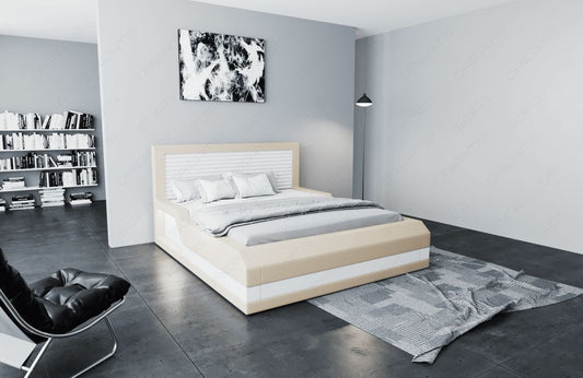 Das moderne Designerbett Treviso mit LED in beige-weiß