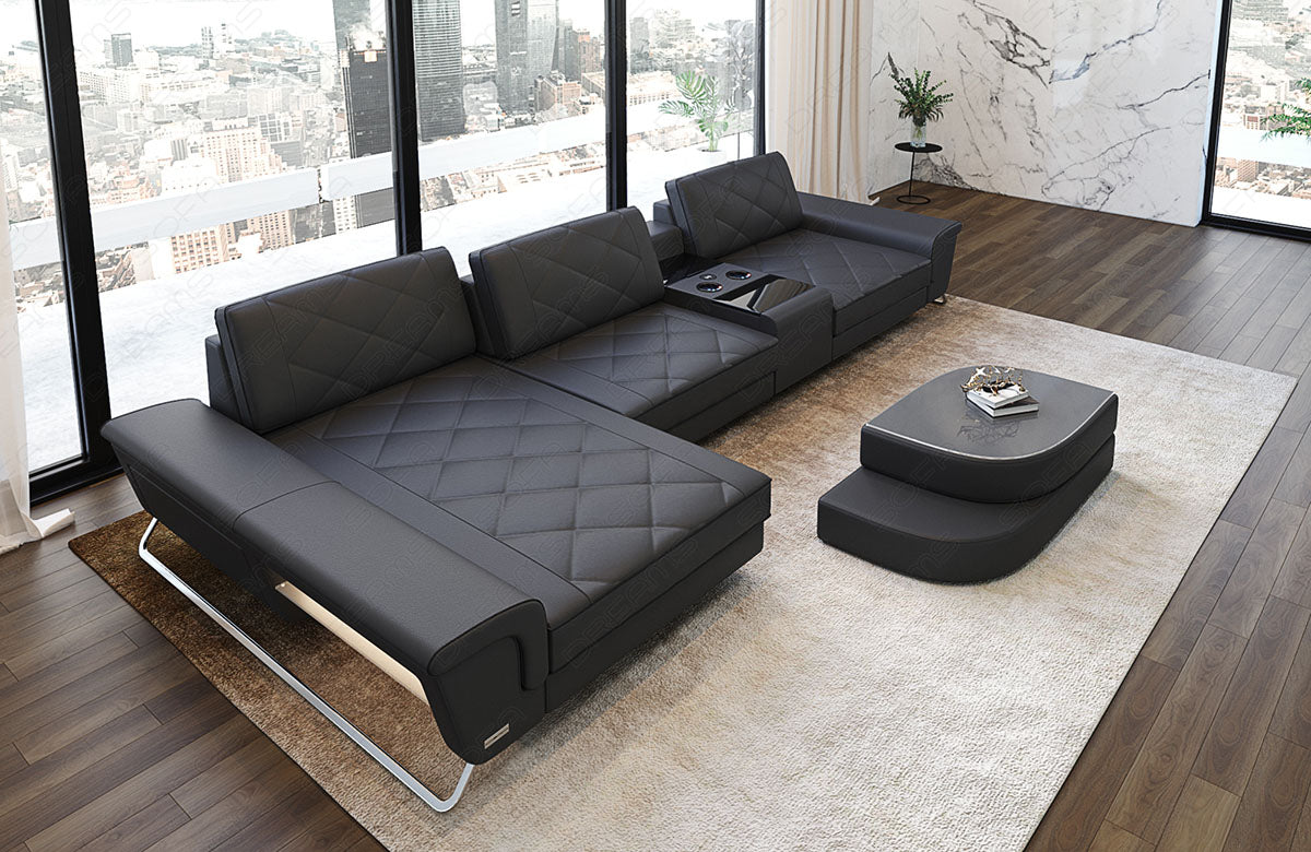Leder Ecksofa Bari L Form in grau-schwarz