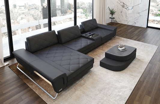 Leder Ecksofa Bari L Form in grau-schwarz
