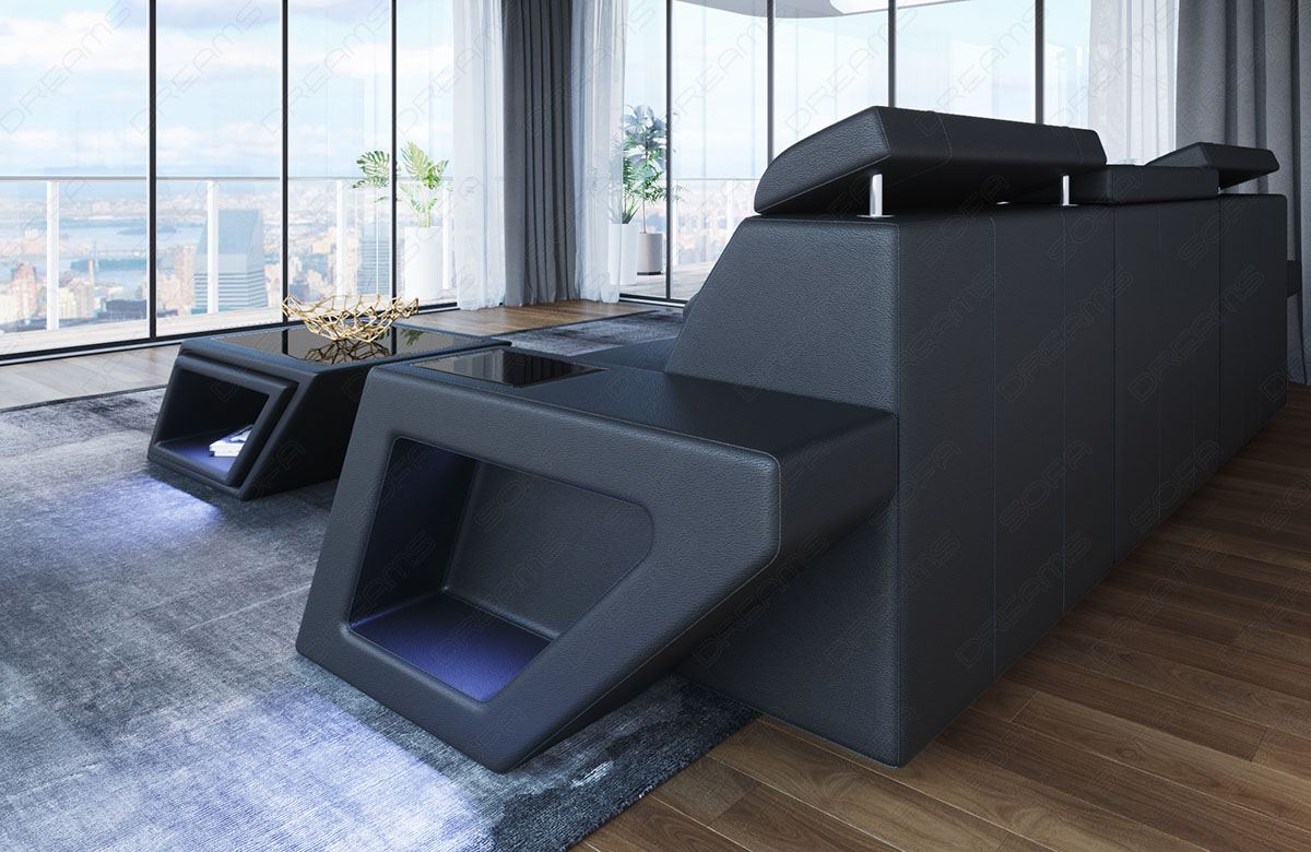 Leder Ecksofa Catania L Form in schwarz