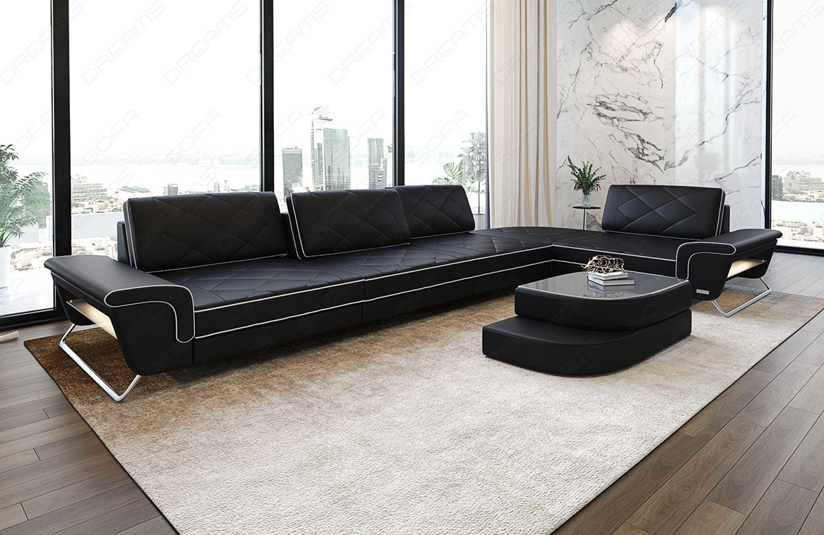 Modernes Leder Ecksofa Rotello L Form in schwarz-weiß