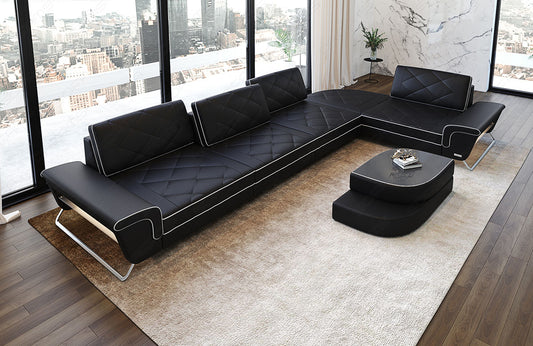 Modernes Leder Ecksofa Rotello L Form in schwarz-weiß