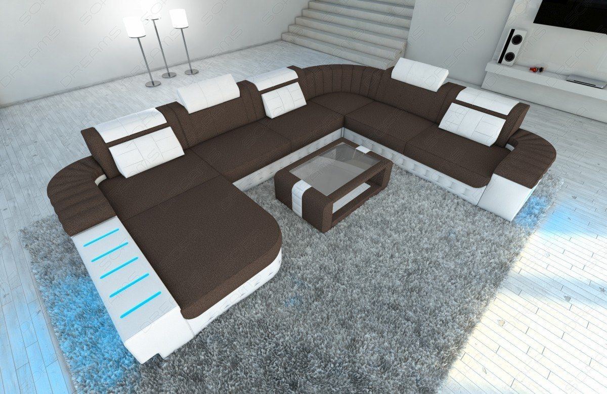 Polstercouch Wohnlandschaft Bellagio XXL in braun - Hugo8 Strukturstoff