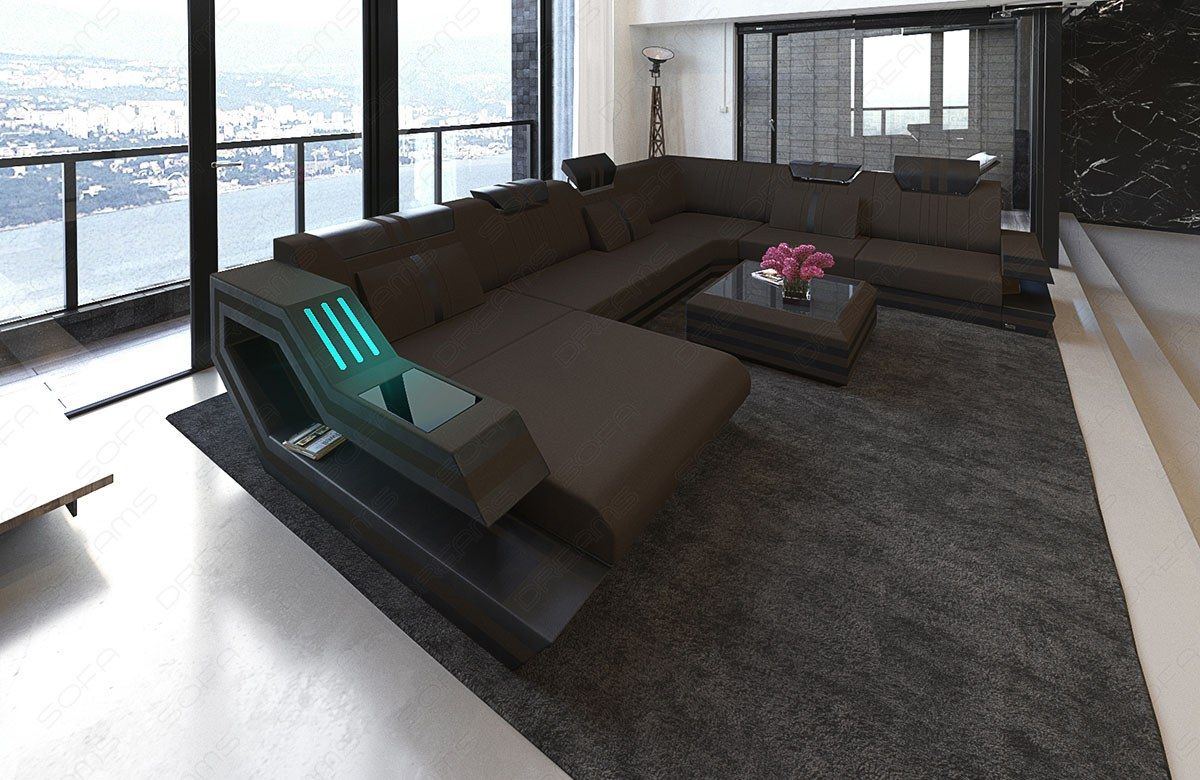 Design Wohnlandschaft Ravenna XXL in mokka - Mineva18 Mikrofaser Stoff