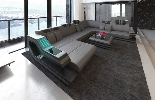 Sofagarnitur Ravenna XXL mit LED und USB in grau-schwarz