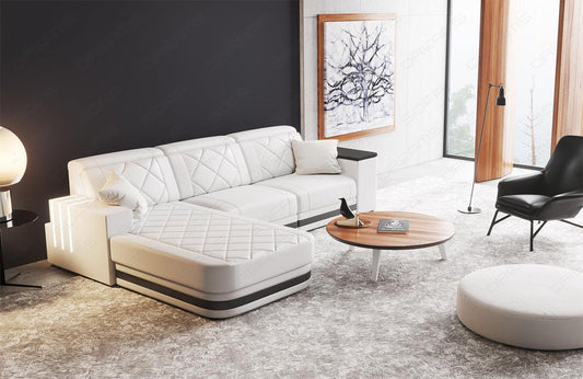 Luxus Leder Ecksofa Cesena L Form in weiß-schwarz