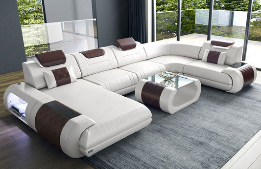 Wohnlandschaft Rimini Leder weiss - dunkelbraun