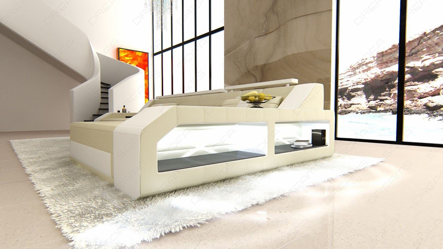 Designer Ledersofa Arezzo in beige-weiss