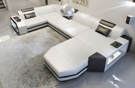 Ledersofa Wohnlandschaft Presto in weiss-schwarz