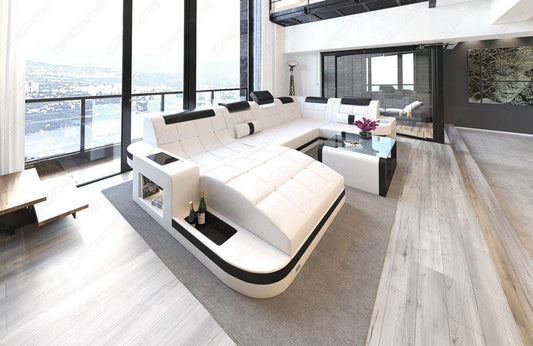 Ledersofa Wohnlandschaft Wave in weiss-schwarz