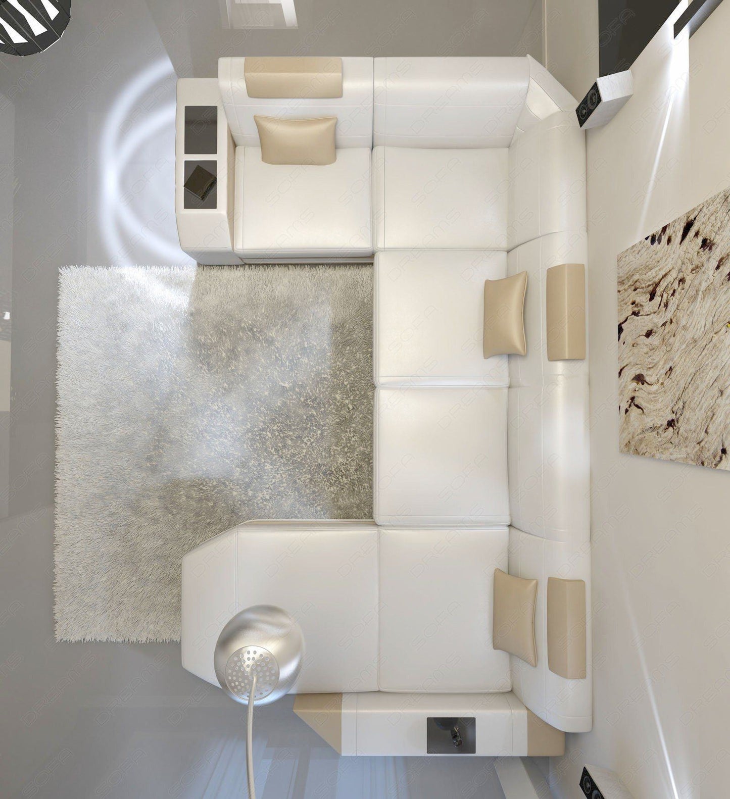 Ledersofa Wohnlandschaft Presto in weiss-sandbeige