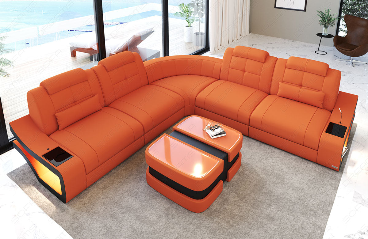 Polster Ecksofa Elena L Form lang in orange - Mineva11 Mikrofaser Stoff