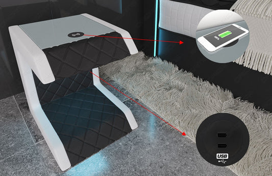 Detailbild Nachttisch Paris Leder schwarz-weiß mit Induktionsladefläche und USB-Anschluss (beides optional erhältlich)
