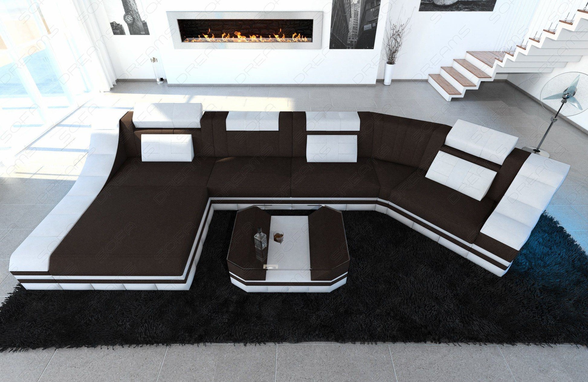 Design Polster Wohnlandschaft Turino C Form in mokka - Mineva18