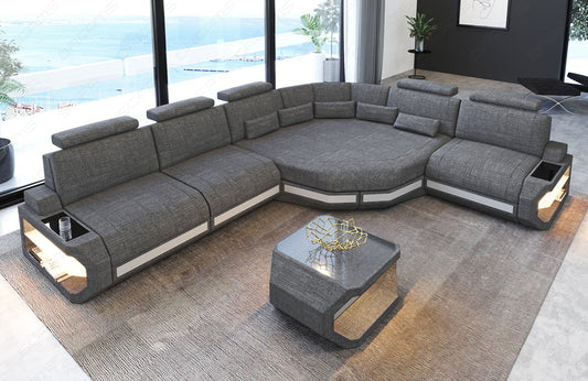 Polster Ecksofa Asti in der L Form in grau - Hugo5 / optional sind Couchtisch und USB-Anschlüsse bestellbar