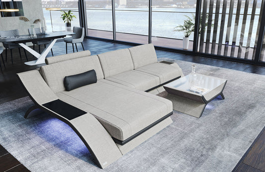 Design Stoff Sofa Calabria L Form in elfenbein - Hugo1 Strukturstoff