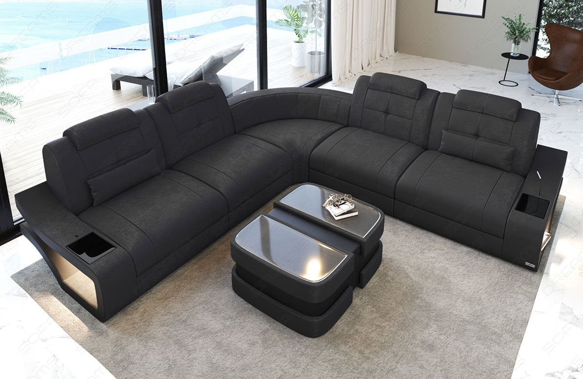 Polster Ecksofa Elena L Form lang in grau - Altara7A Wildleder Optik