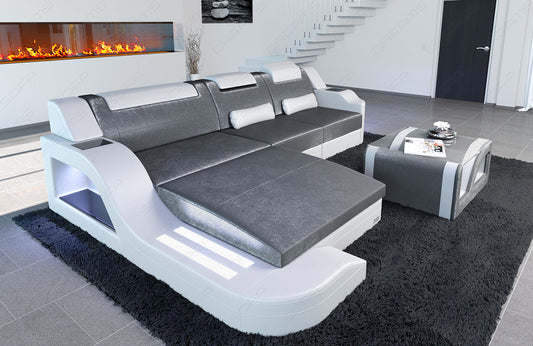 Palermo L Form Stoff Ecksofa mit Samtstoffbezug in silbergrau - SunVelvet1014