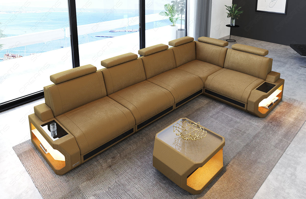 Modernes Stoff Ecksofa Siena L Form lang in gold - Altara2A Wildleder Optik