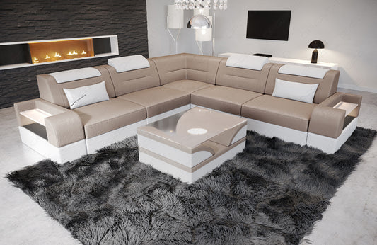 Polster Ecksofa Trivento L Form in beige - Altara1B - Akzentfarbe weiß