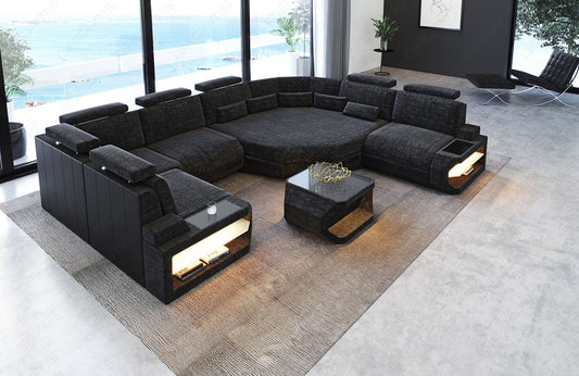 Moderne Polster Wohnlandschaft Asti U Mini in schwarz-grau - Hugo12 Strukturstoff