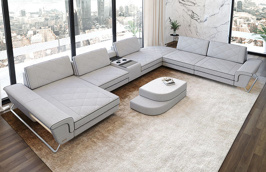 Moderne Luxus Stoff Wohnlandschaft Bari XXL in macchiato - Hugo2 Strukturstoff