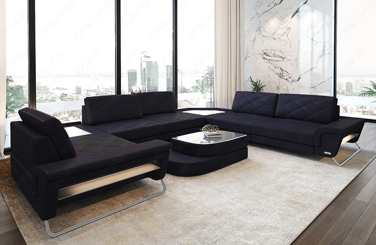 Luxus Wohnlandschaft Sepino U Form in darkblue - Altara8b Wildleder-Optik