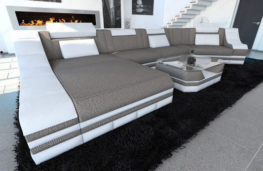 Design Polster Wohnlandschaft Turino C Form in hellgrau - Hugo19 Strukturstoff