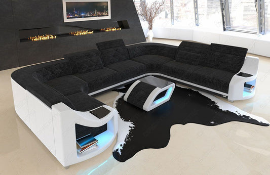 U Form Sofa Genua Mini mit LED in einem Stoffbezug in dunkelgrau - Hugo13
