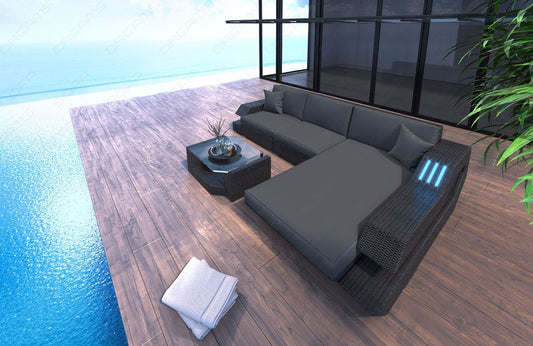 Rattansofa Ravenna L Form mit Polsterauflagen in grau