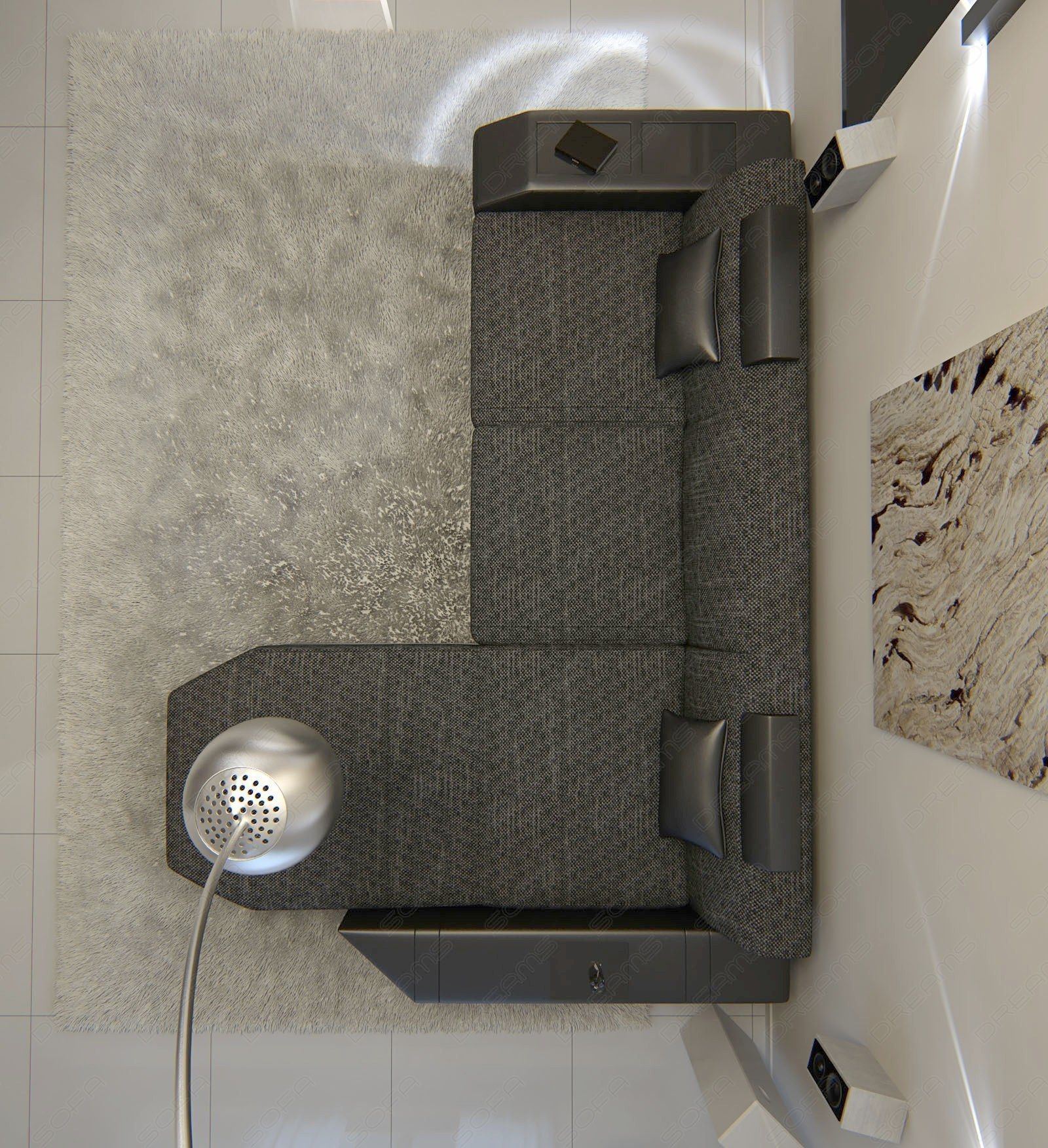 Stoffsofa Prato L Form in schwarz-grau - Hugo12 Strukturstoff