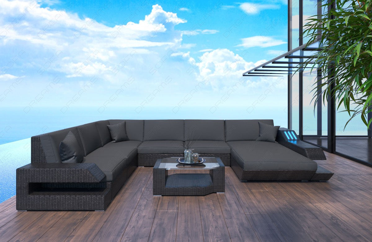 Garten Rattansofa Ravenna XXL mit Polsterauflagen in grau