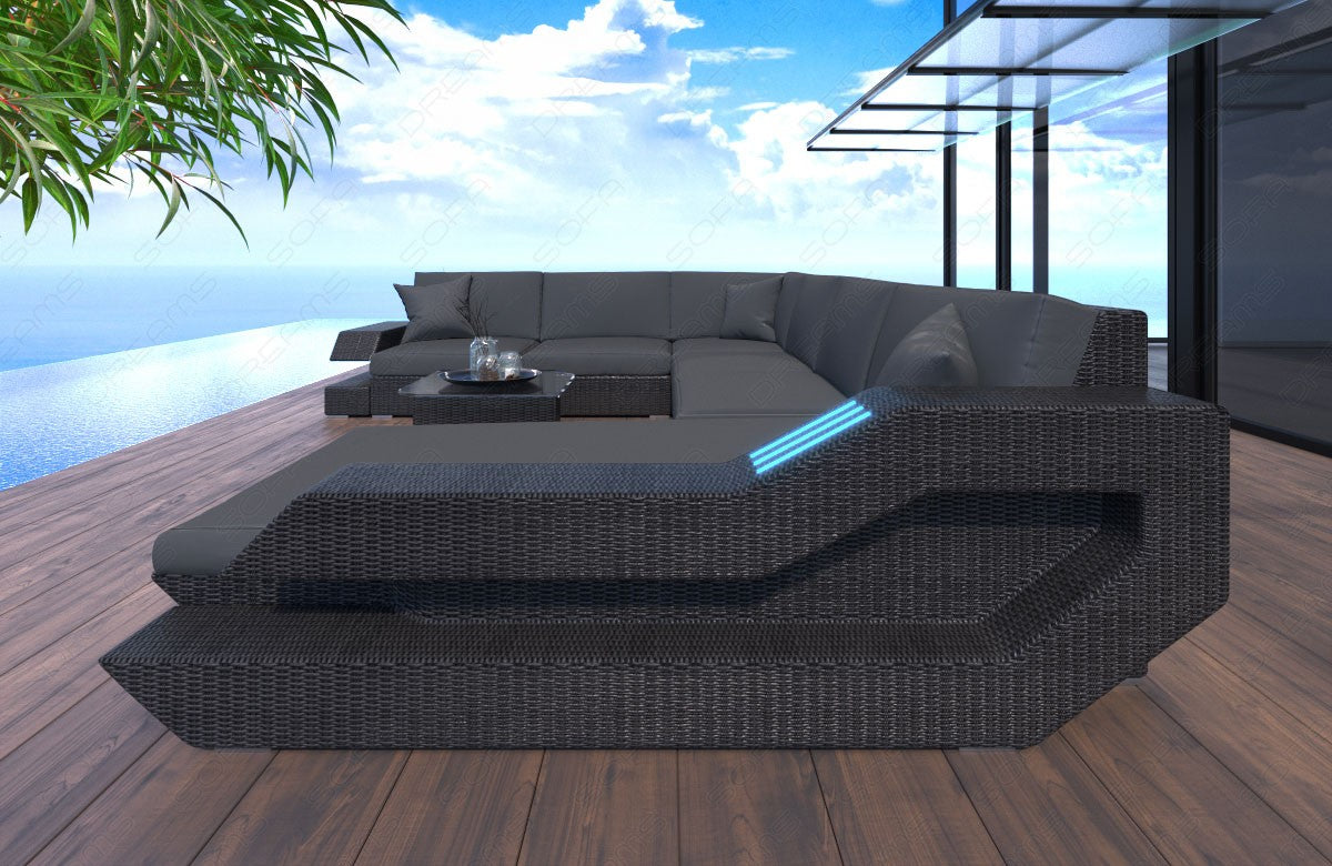 Garten Rattansofa Ravenna XXL mit Polsterauflagen in grau