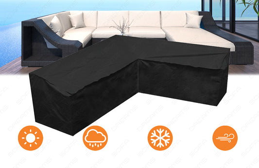 Hochwertige Schutzabdeckung für das Rattansofa Turino U Form - 100% Polyester in schwarz - 3teilig