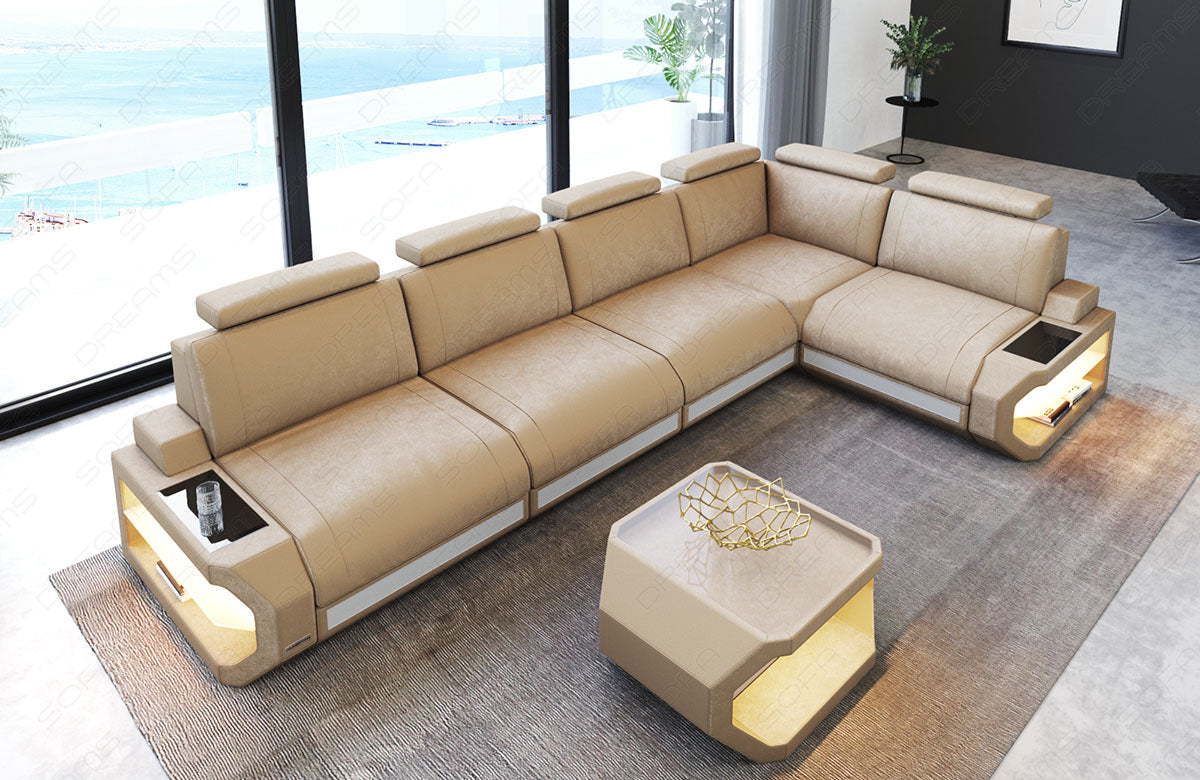 Polster Ecksofa Siena L Form lang in sandbeige - SunVelvet104 Samtstoff