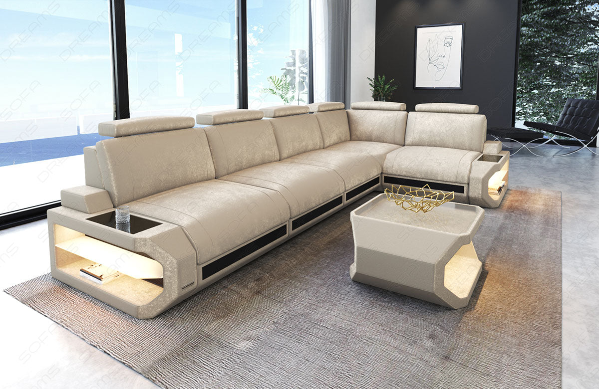 Polster Ecksofa Siena L Form lang in creme - SunVelvet1001 Samtstoff
