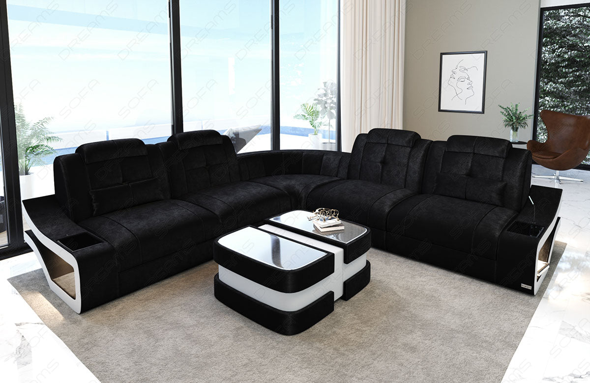 Polster Ecksofa Elena L Form lang in schwarz - SunVelvet1015 Samtstoff